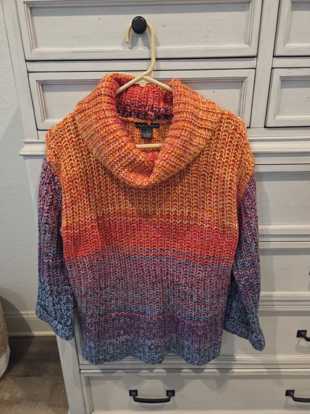 Chelsea & Theodore Multicolor Cowl Neck Ombre Knit Sweater - Orange, Pink, Blue